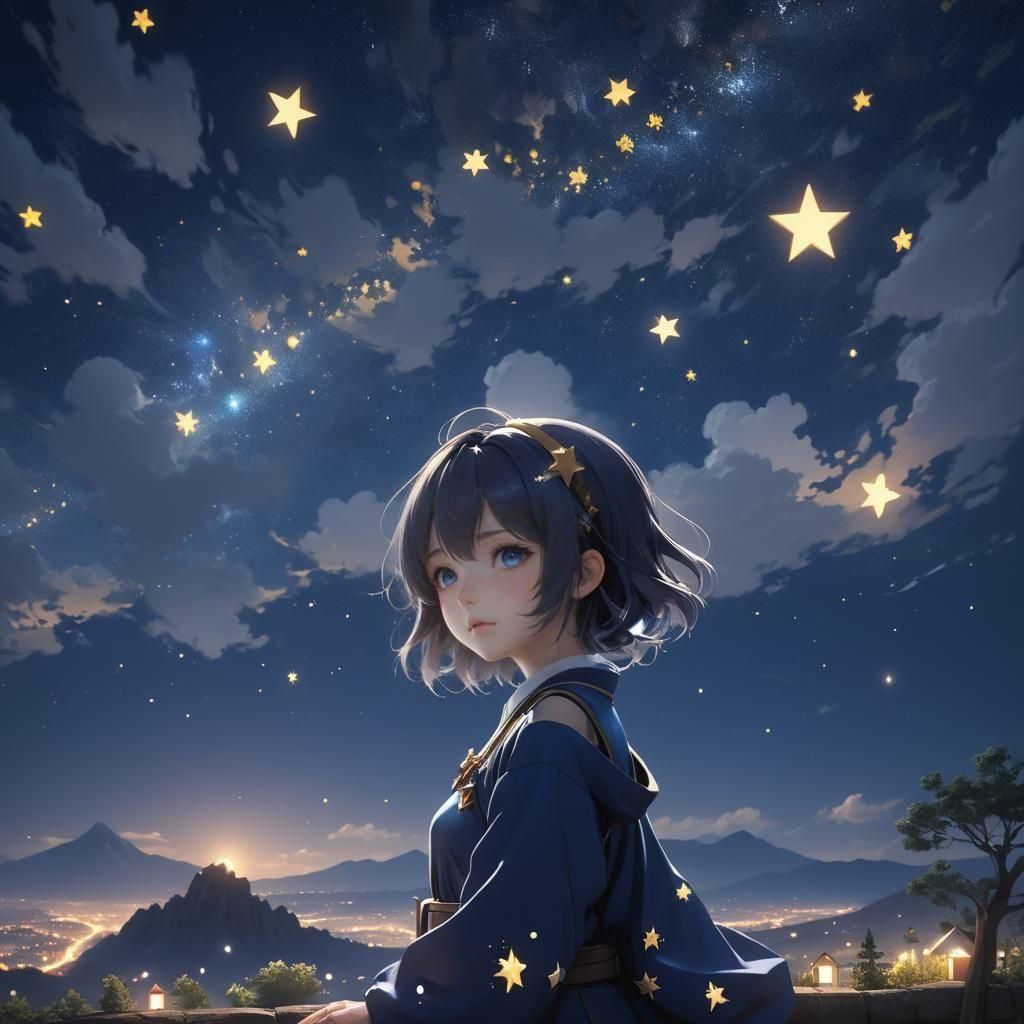 Detailed 3D Anime Starry Night Sky