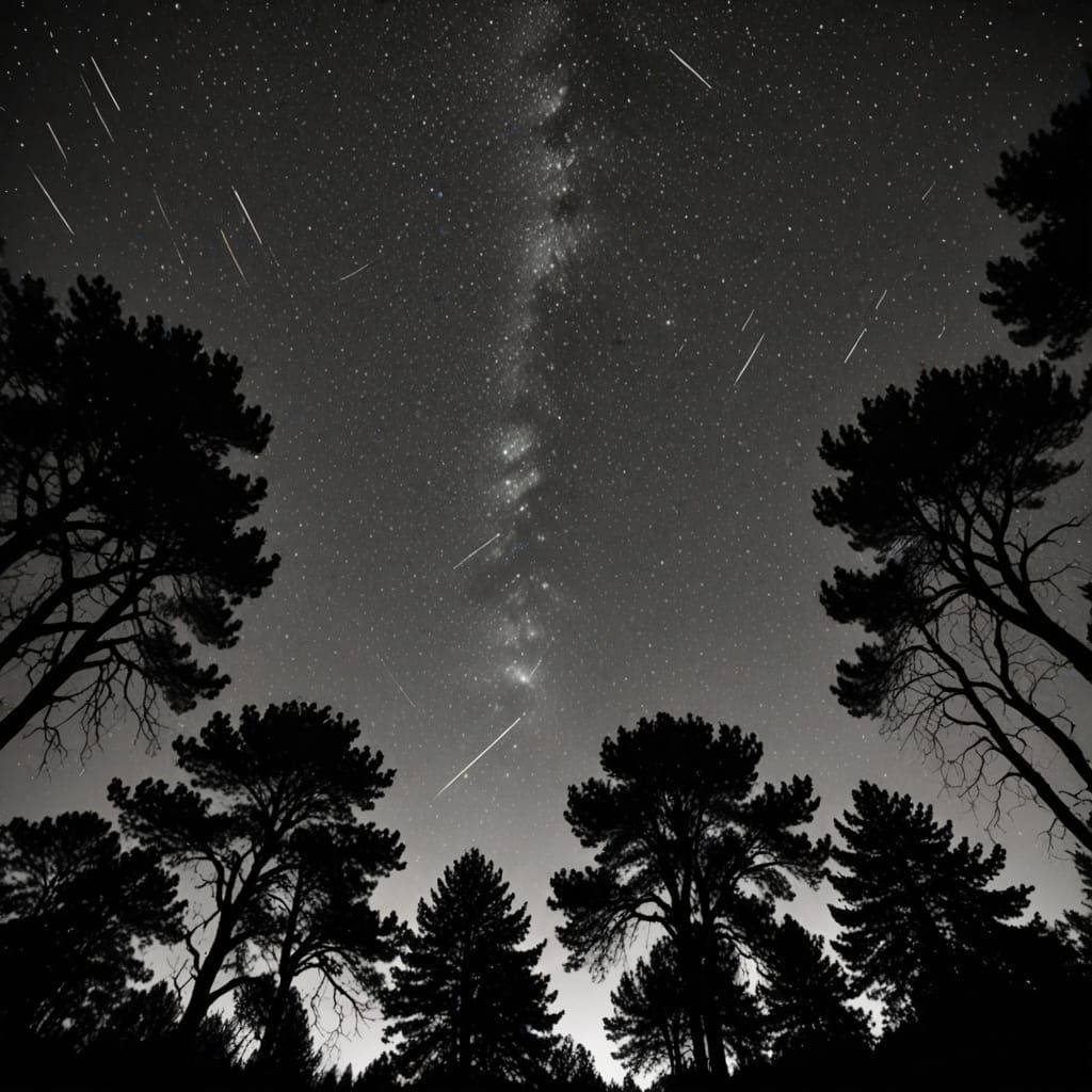 Dramatic Star Shower over Dark Landscape