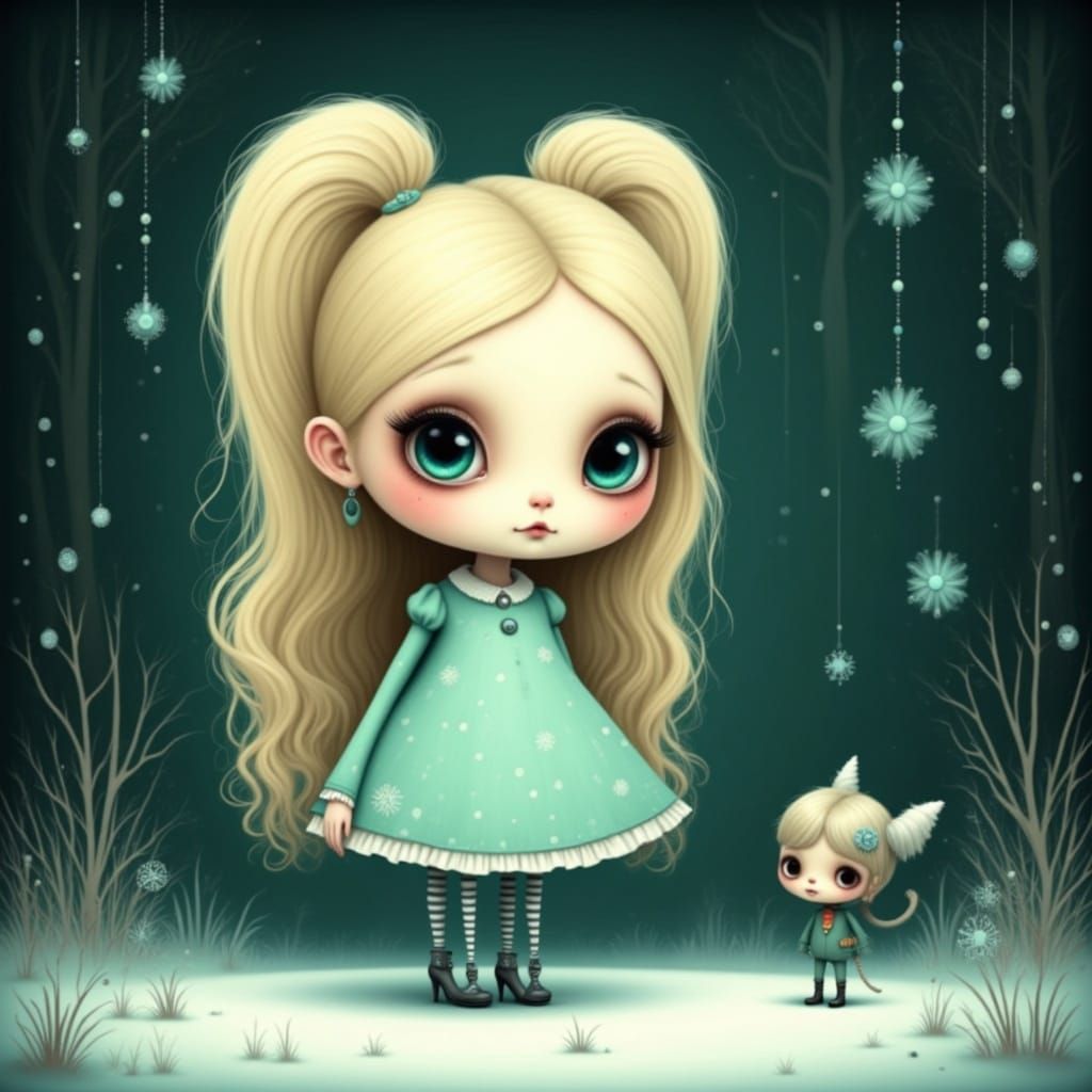 Whimsical Winter Wonderland in Dark Surreal Style