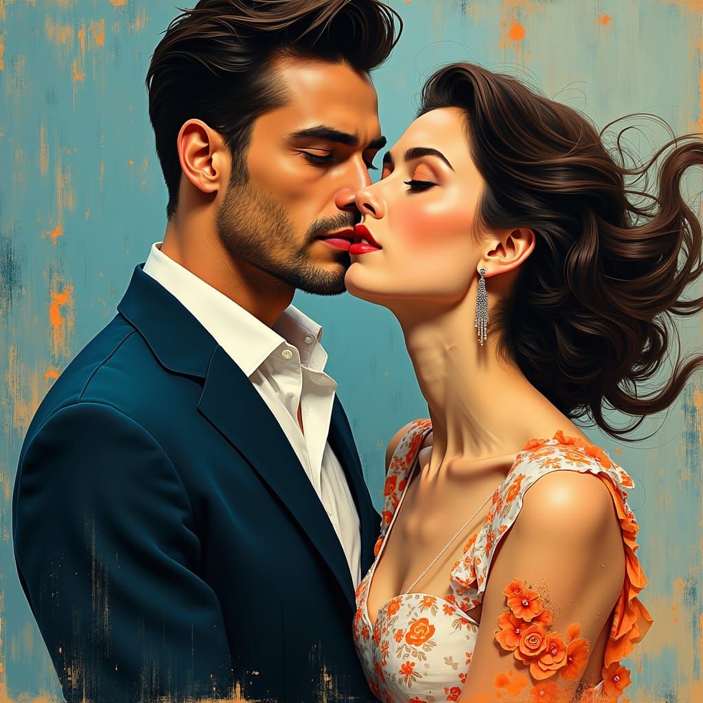 Abstract Art: Man and Woman Kissing