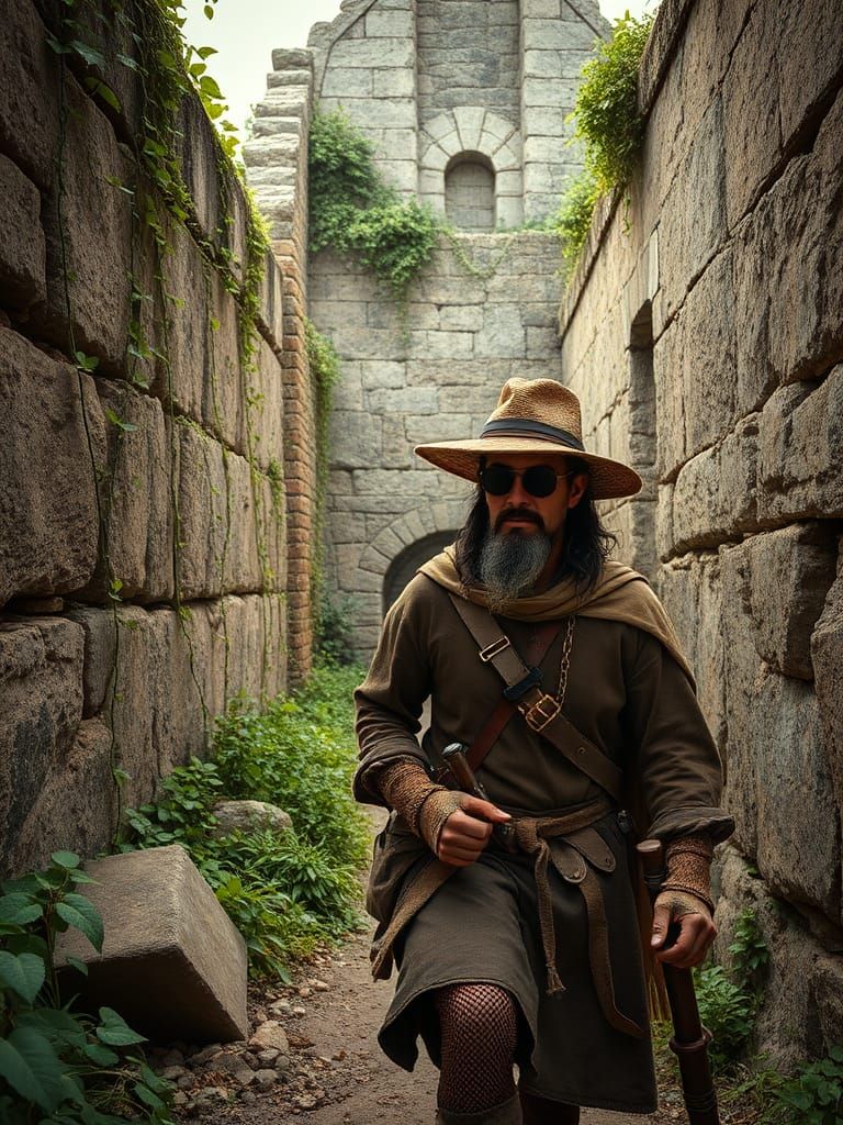 Hyperrealistic Archeologist Excavating Ancient Kingdom Ruins