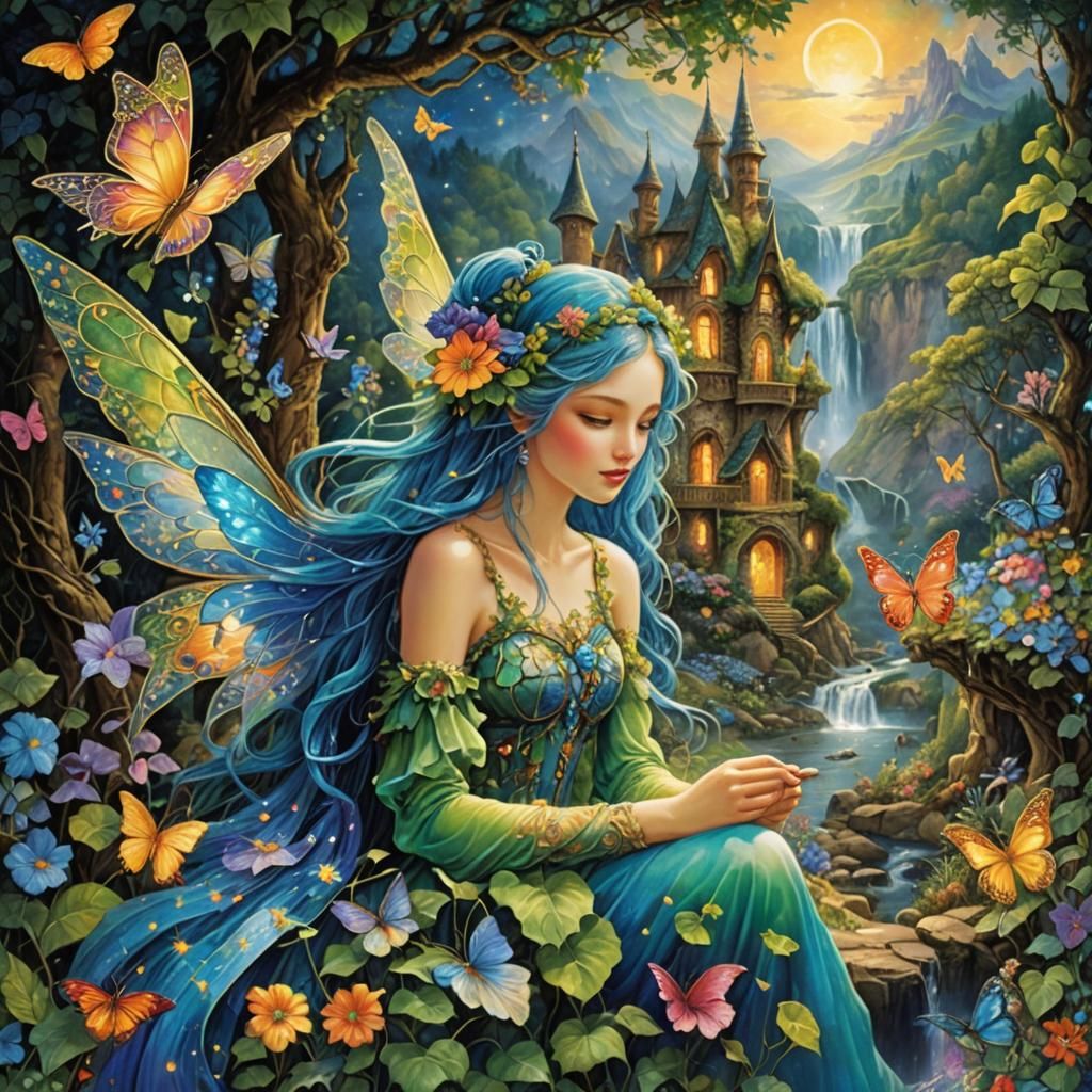 Fantasy Fairy Landscape with Glowing Elements