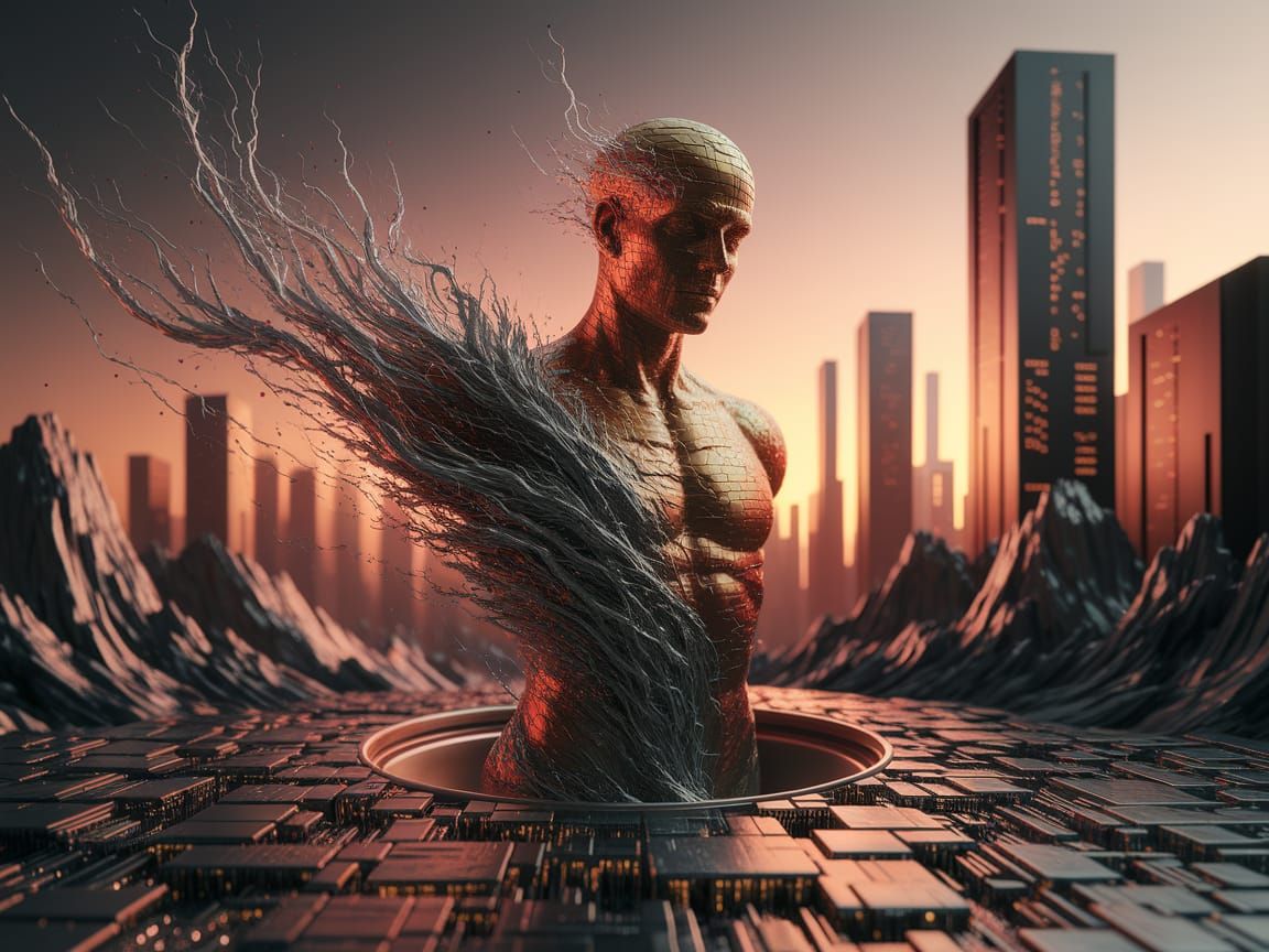 Red Gold Crypt Statue in Blockchain Environment