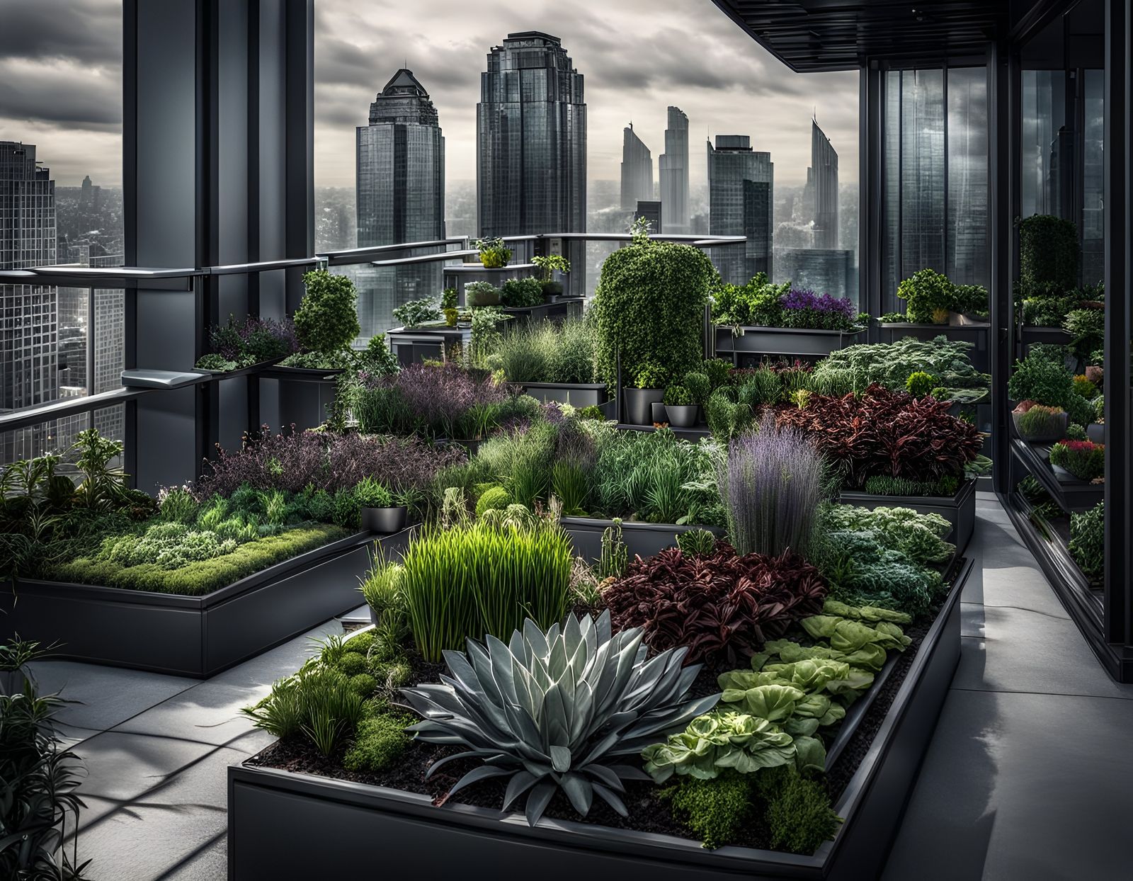 Hyperrealistic Urban Garden on City High-Rise