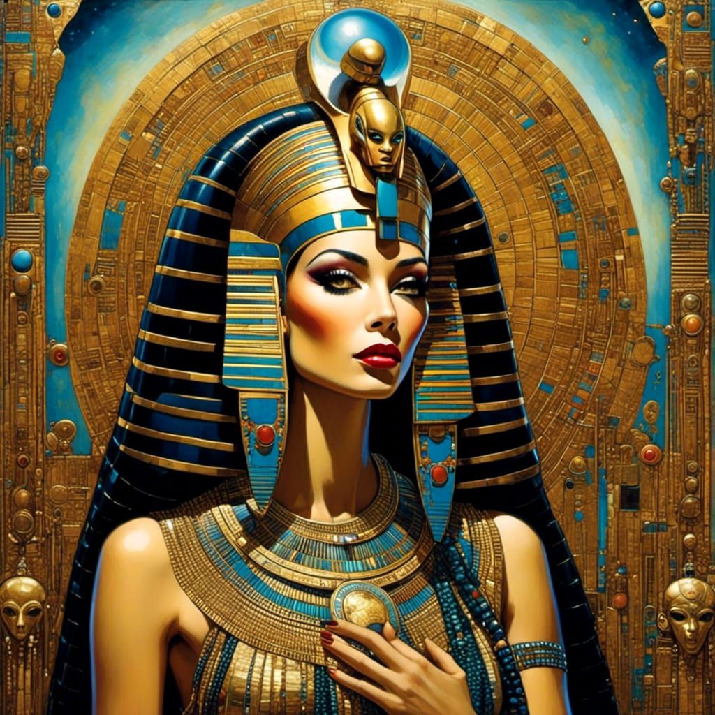 Alien Cleopatra in Art Deco Egyptian Temple