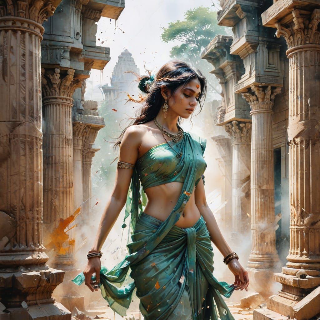 Surreal Hampi Landscape at Dawn with Ancient Ruins and Grani...