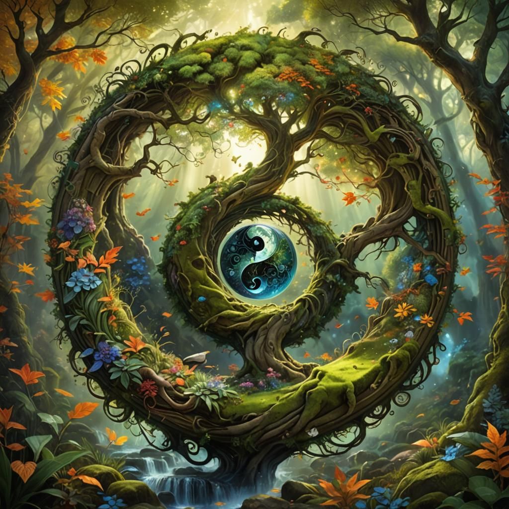 Yin Yang Nature: Fantasy Forest in Hyperrealistic Style