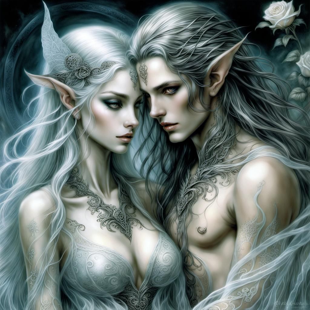 Enigmatic Elven Love Fantasy in Impressionist Style