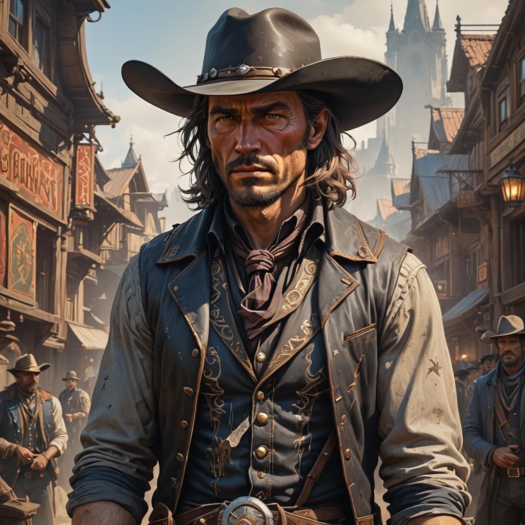 Gothic Cowboy Portrait in Hyperdetailed Style