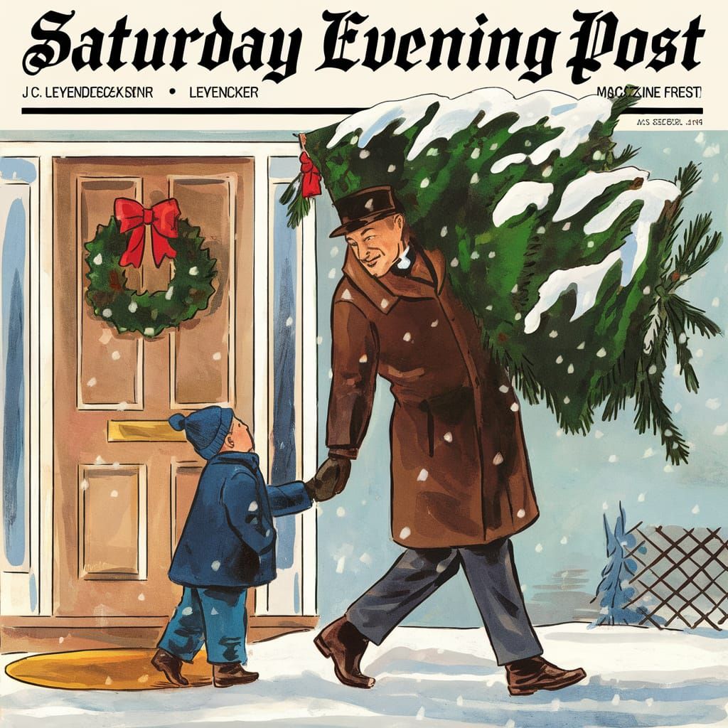 A Heartwarming Winter Welcome Home Scene in Vintage Style