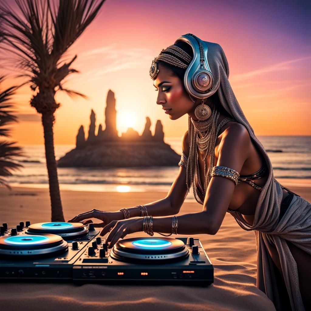 Arabian Princess DJing on Alien Beach at Sunset