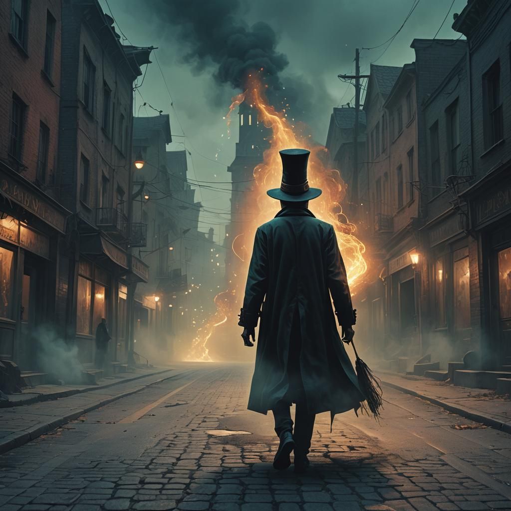Mysterious Magician on Dimly Lit Street: Concept Art