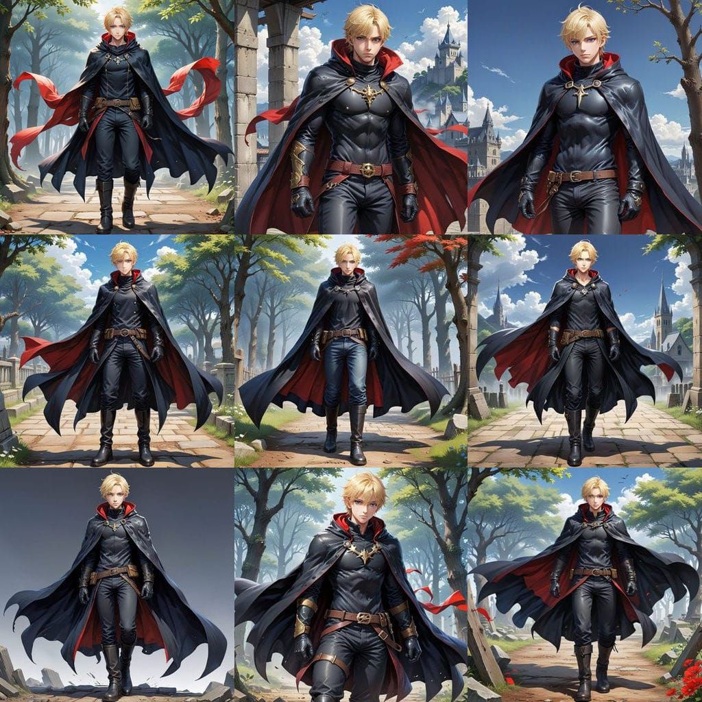 Manga-Inspired Man in Dark Cloak and Leather Gloves
