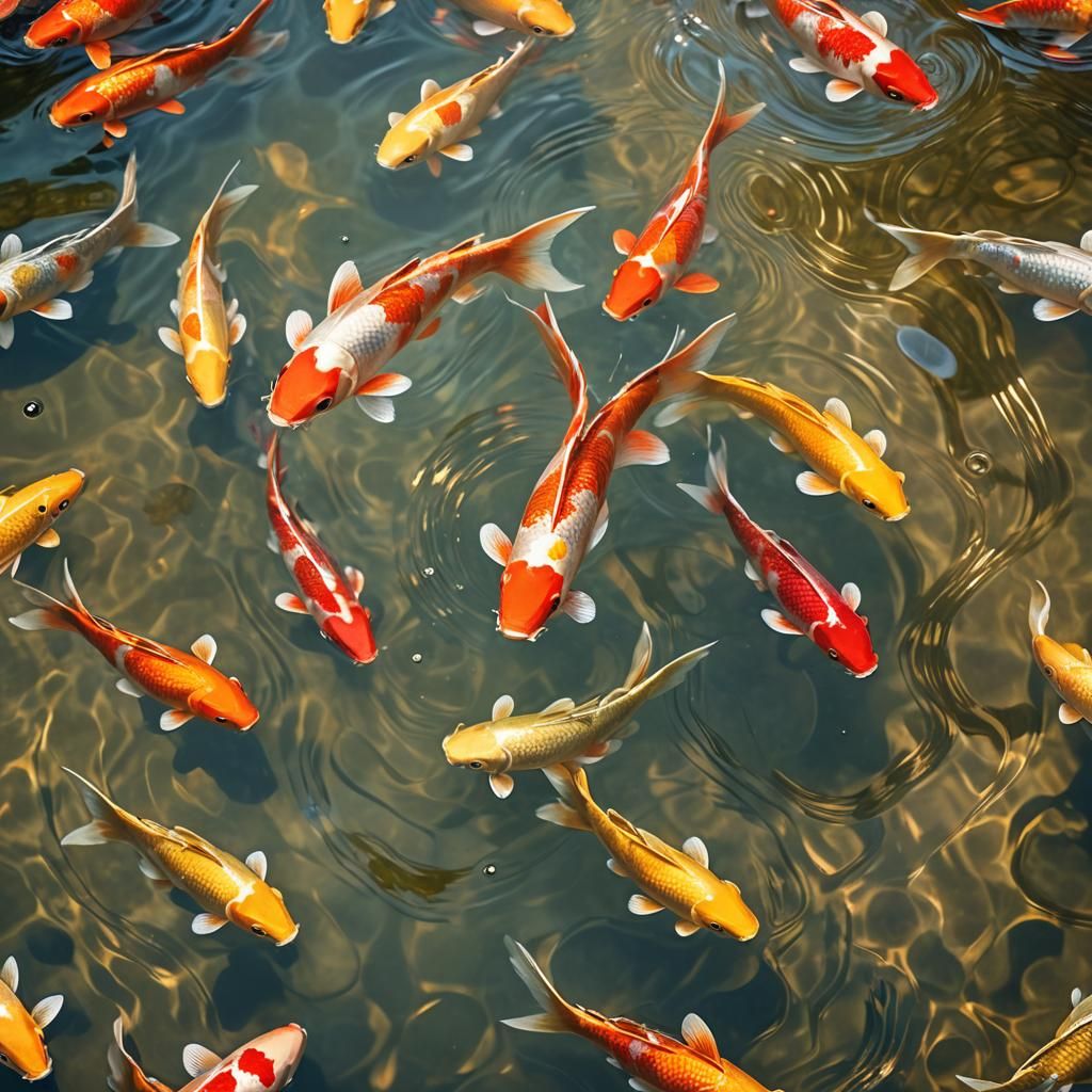 Colorful Koi Carp Swimming in Shimmering Pond