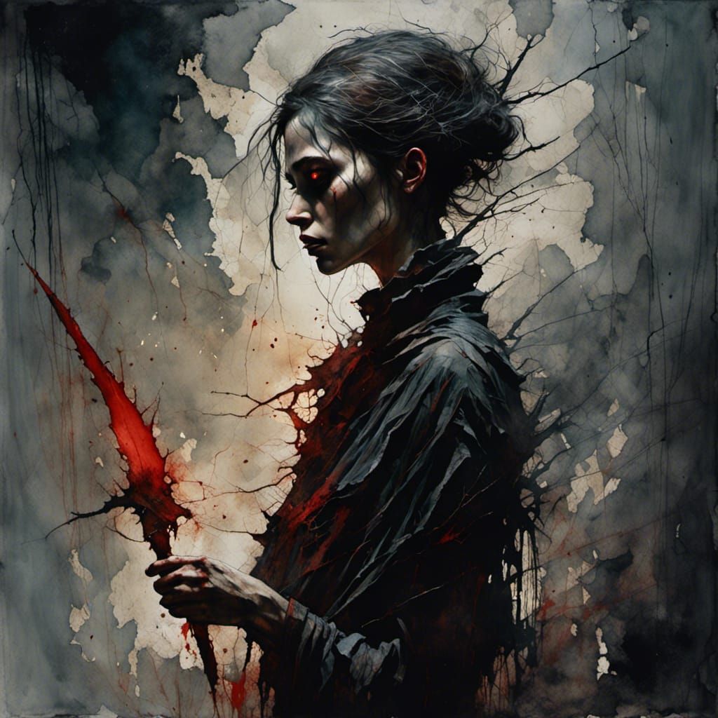 Ominous Dark Fantasy Woman with Glowing Eyes