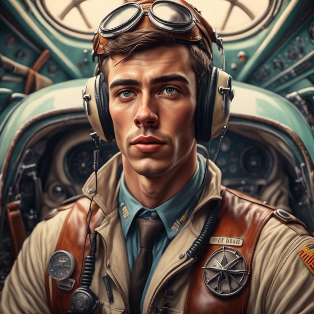 1960s Pilot Portrait in Retro Style