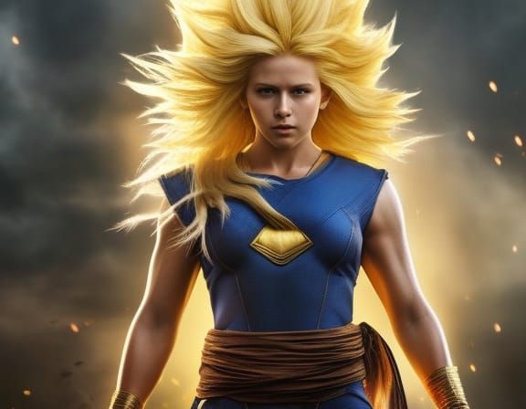 Hyperrealistic Super Saiyan Female in Combat