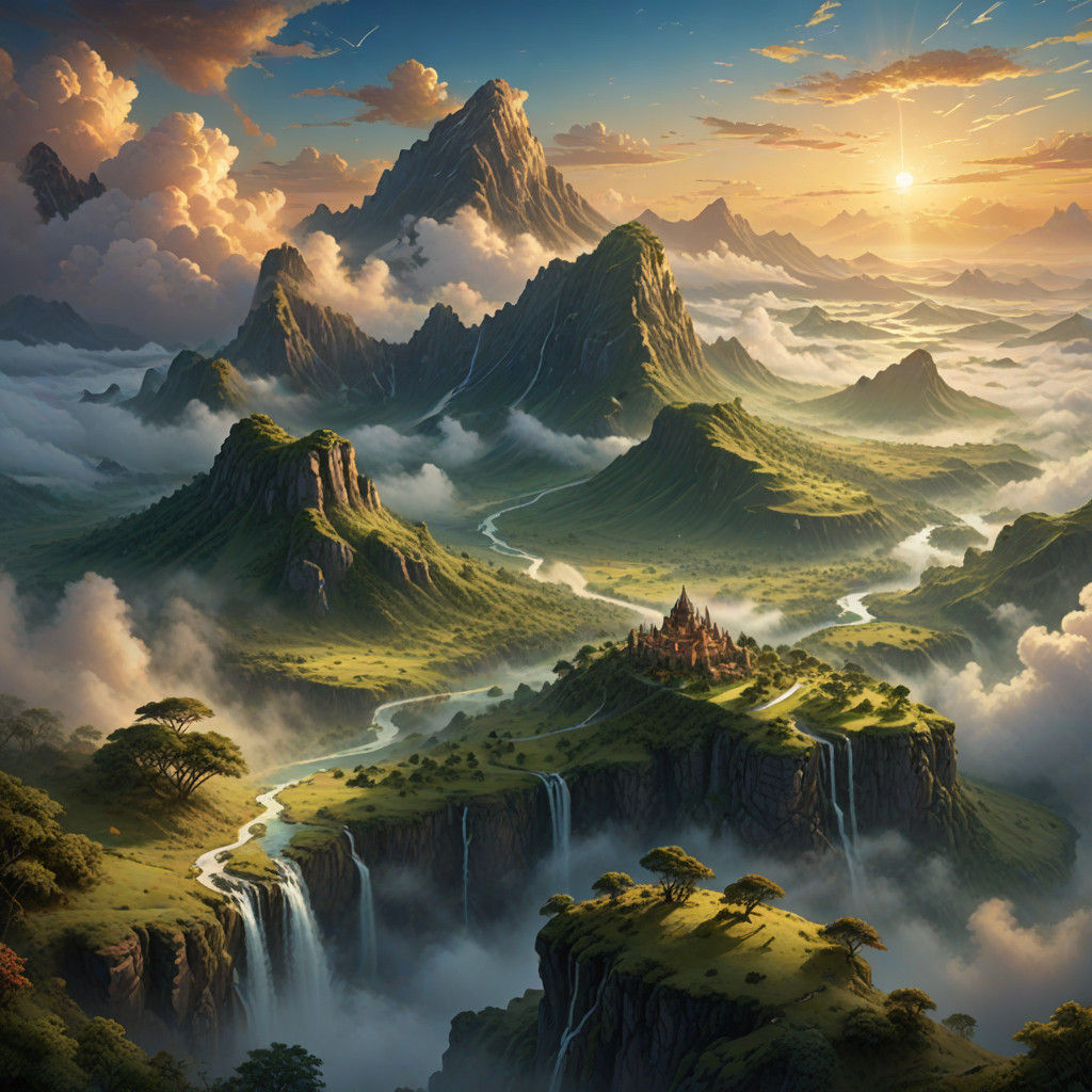 Ethereal Fantasy Map of Africa with Golden Glow and Lush Gre...