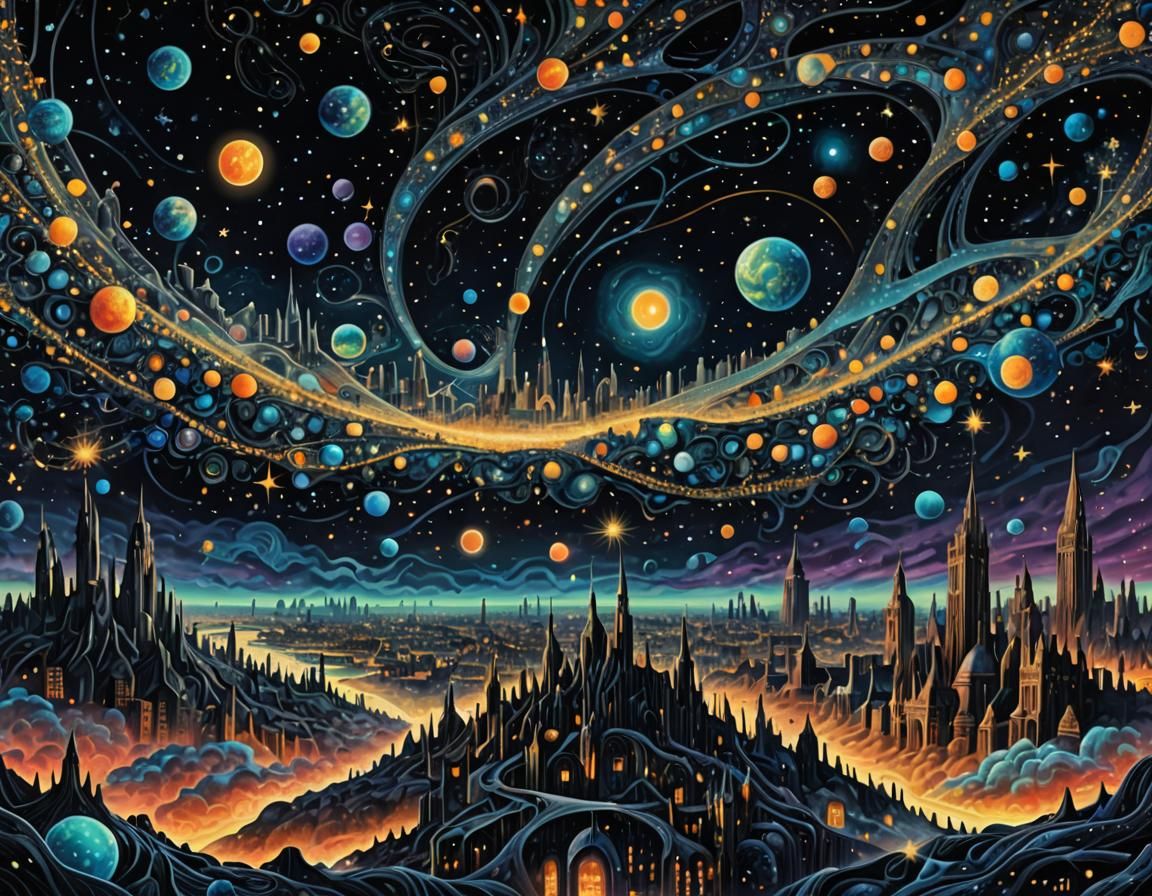 Cosmic London Skyline in Surrealist Style