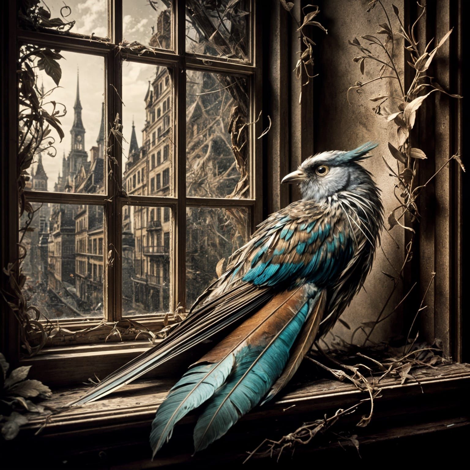 Whimsical Scene of a Single Feather on a Windowsill