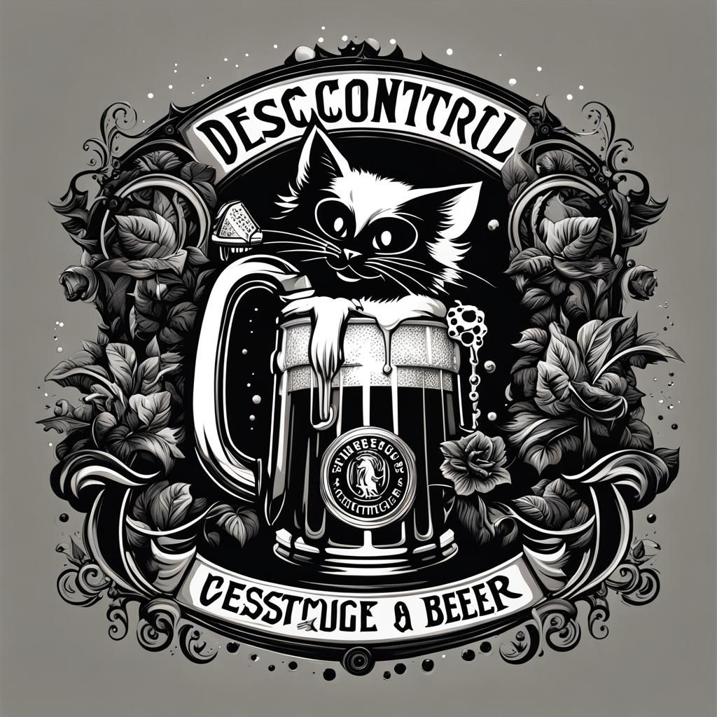 Descontrol Party Logo with Cat Drinking Beer