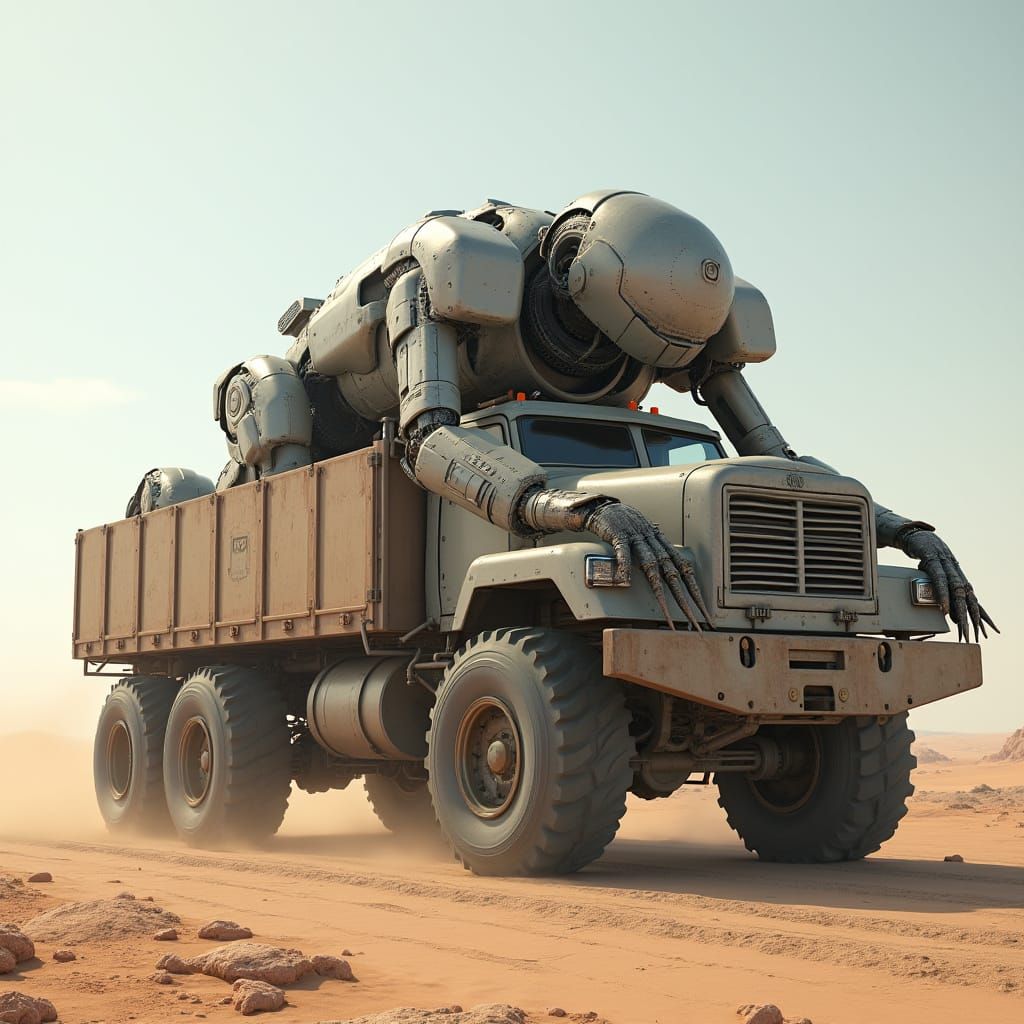 Colossal Robot Rides Through Desert in Sci-Fi Style