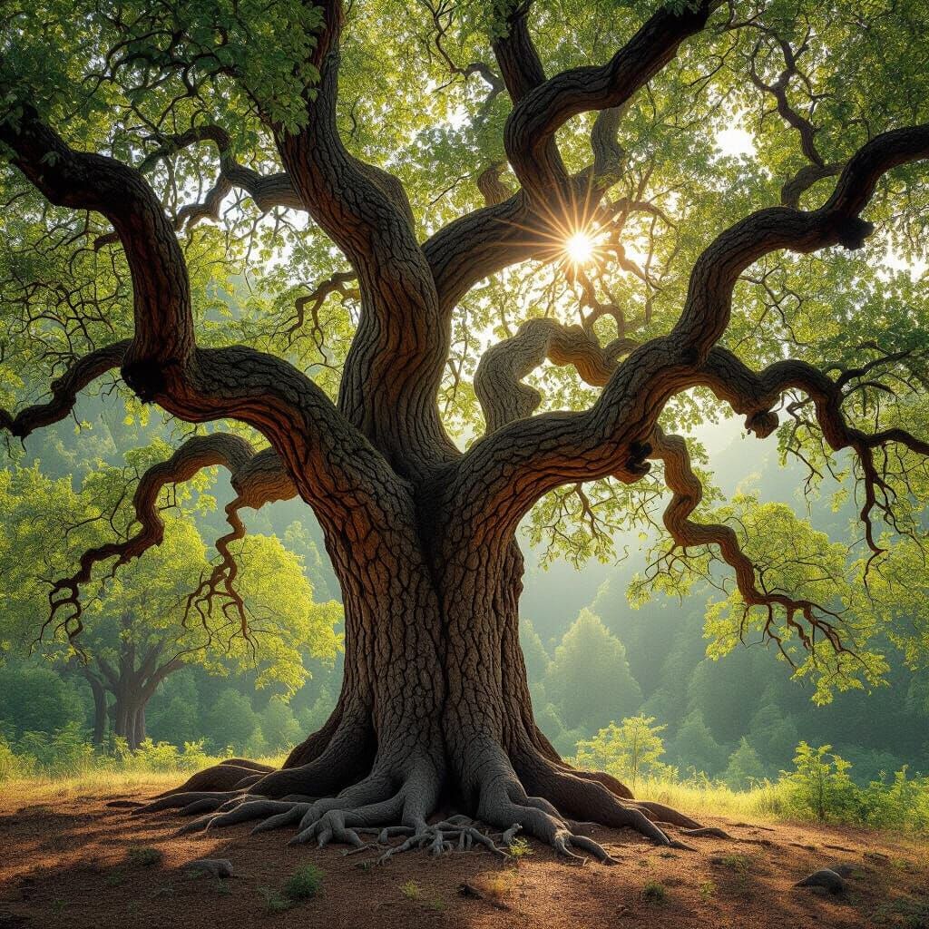 Serene Forest: A Wise Old Tree in Natural Light