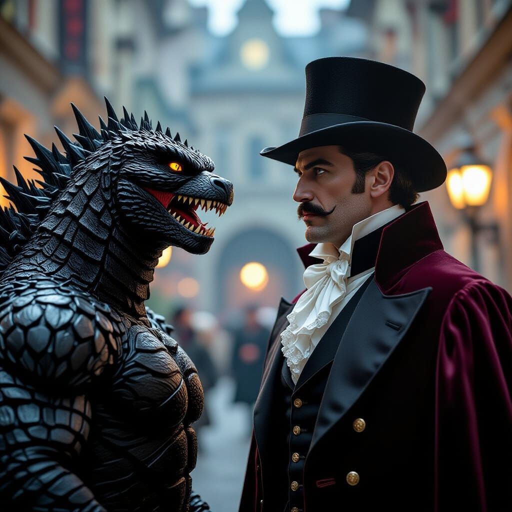 Godzilla Battles Dracula in Cinematic Photography