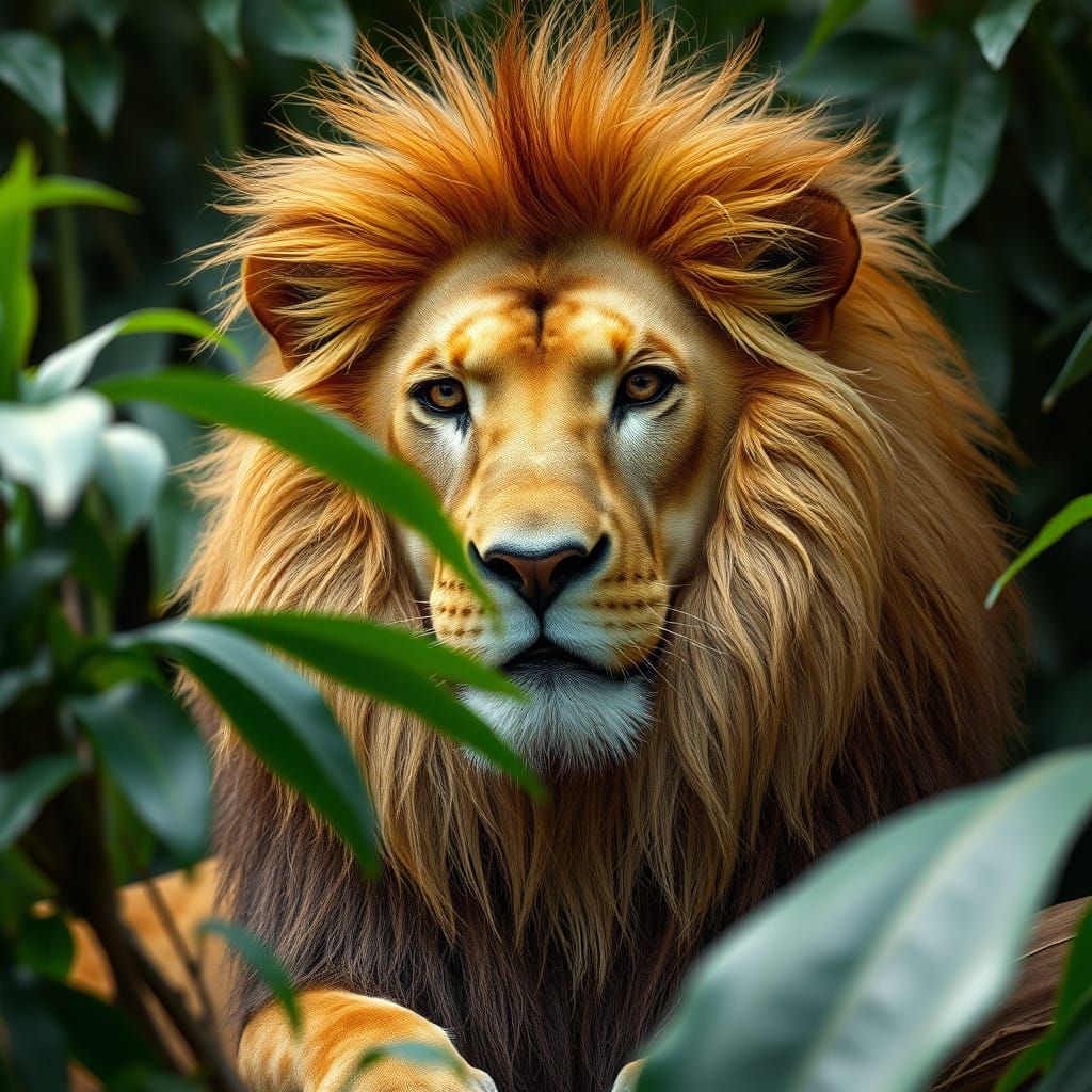 Majestic Lion in Lush Jungle