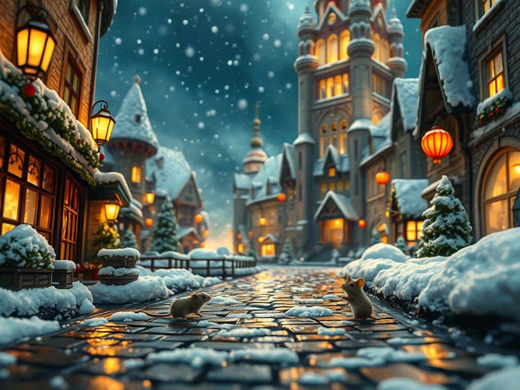 Mouse's Whimsical Christmas Eve Cityscape