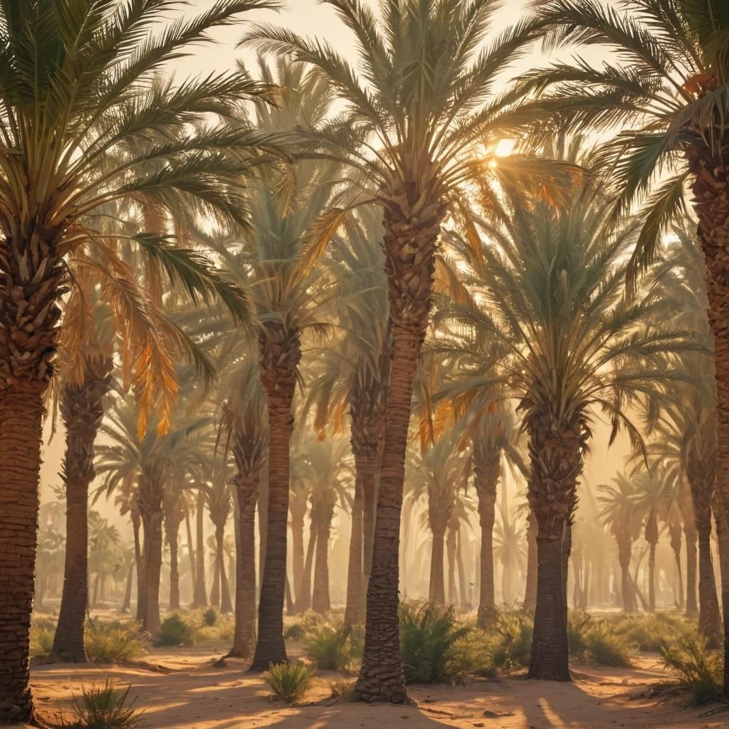 Sahara Desert Palm Trees in Impressionist Oil Painting