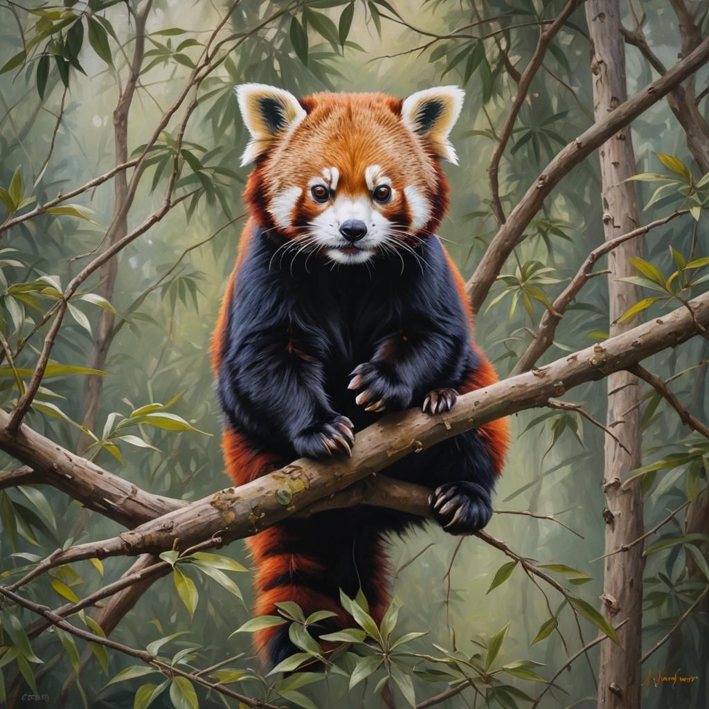 Red Panda Portrait in Oil Painting Style