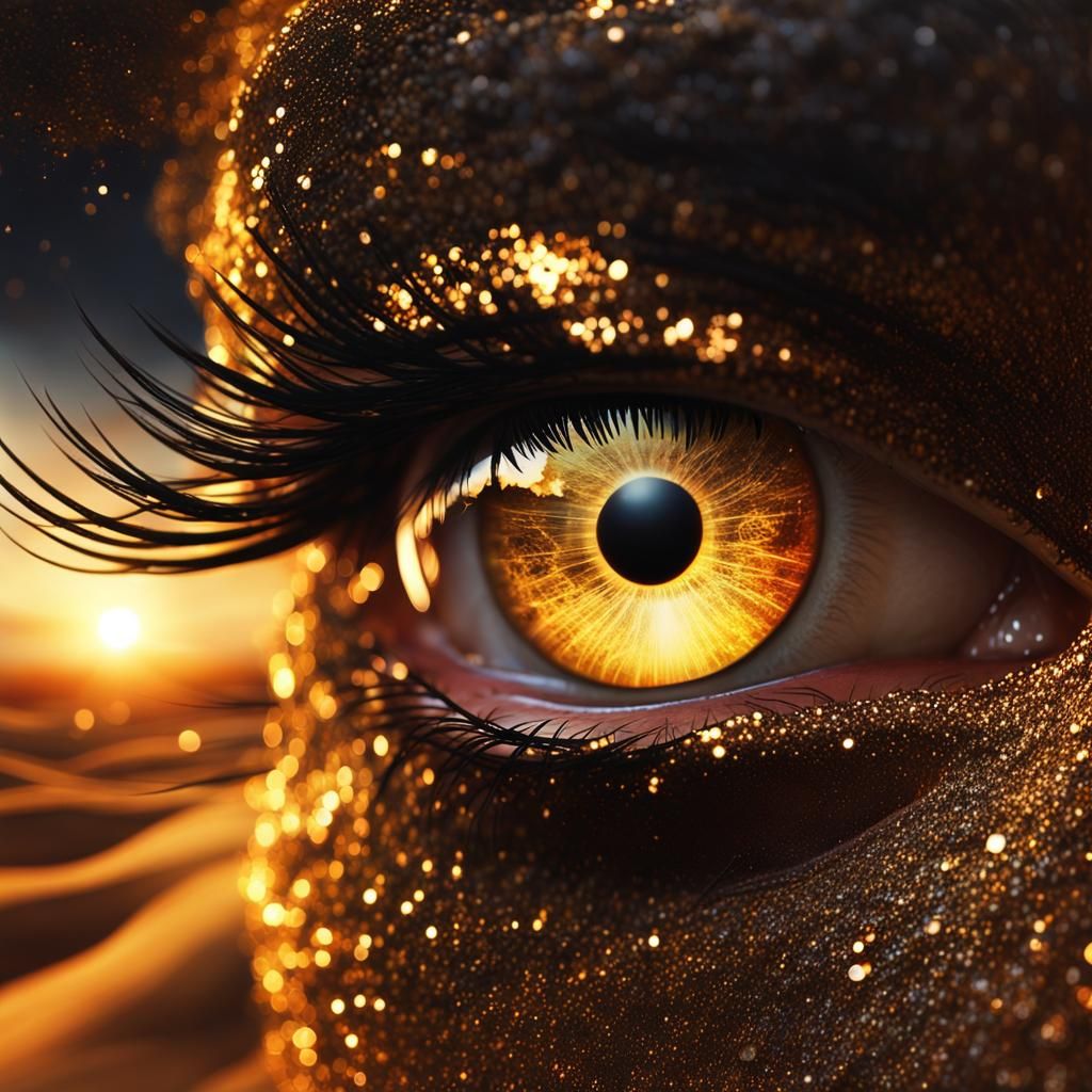 Luminous Eye with Golden Sunset: Fantasy Illustration
