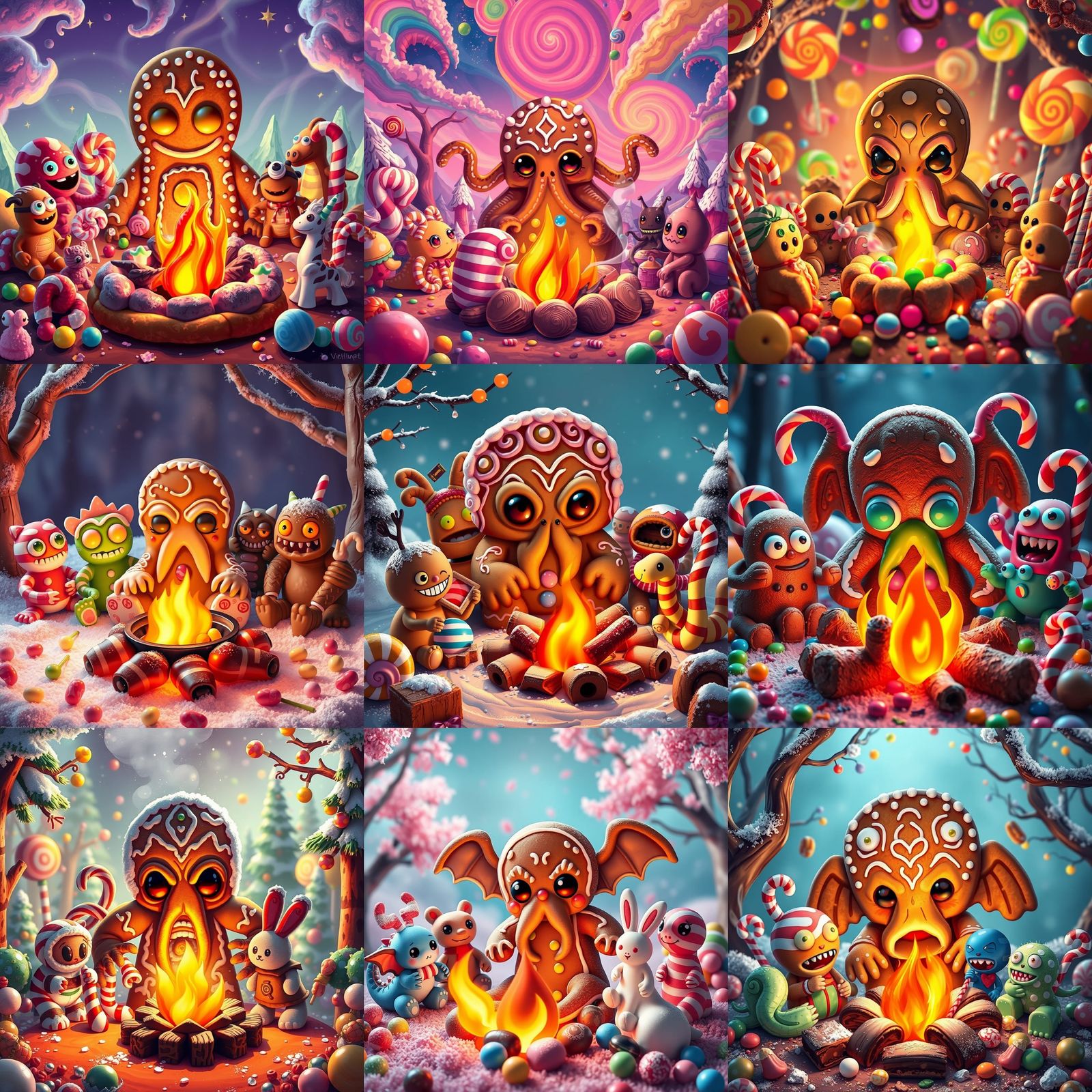 Cute Chibi Gingerbread Cthulhu in Candyland Art Style