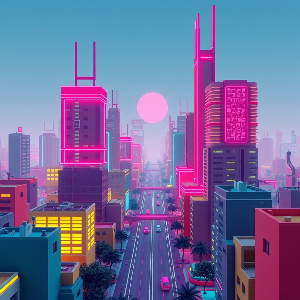 COLOR BLOCK CITY
(FLUX PRO V1.1
ULTRA, PRO)
Design a futuristic city
made from color blocks
instead of buildings. Try
“b...