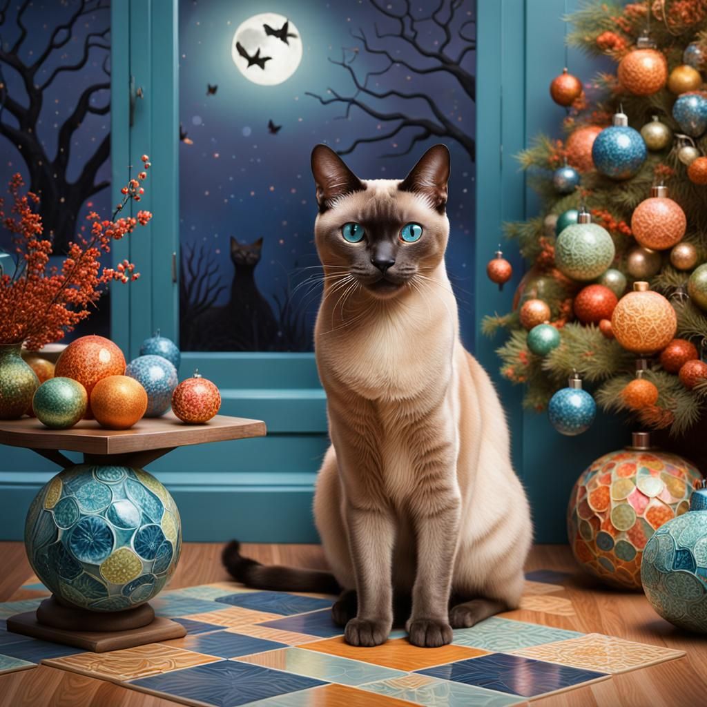 Tonkinese Cat in Contemporary Realism Style