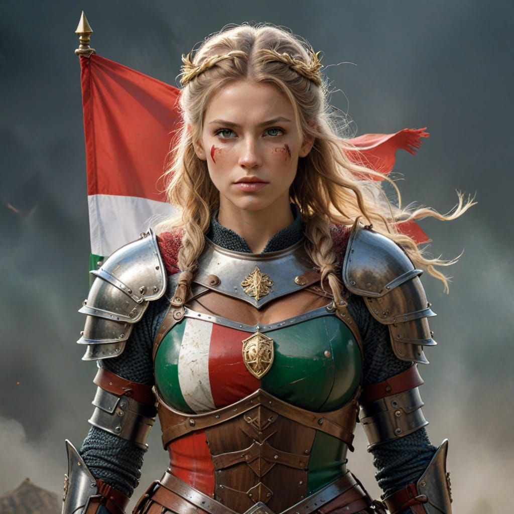 Italian Fantasy Shieldmaiden in Vibrant National Colors