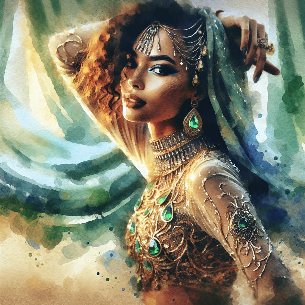 Berber Bellydancer in Dynamic Watercolor Style