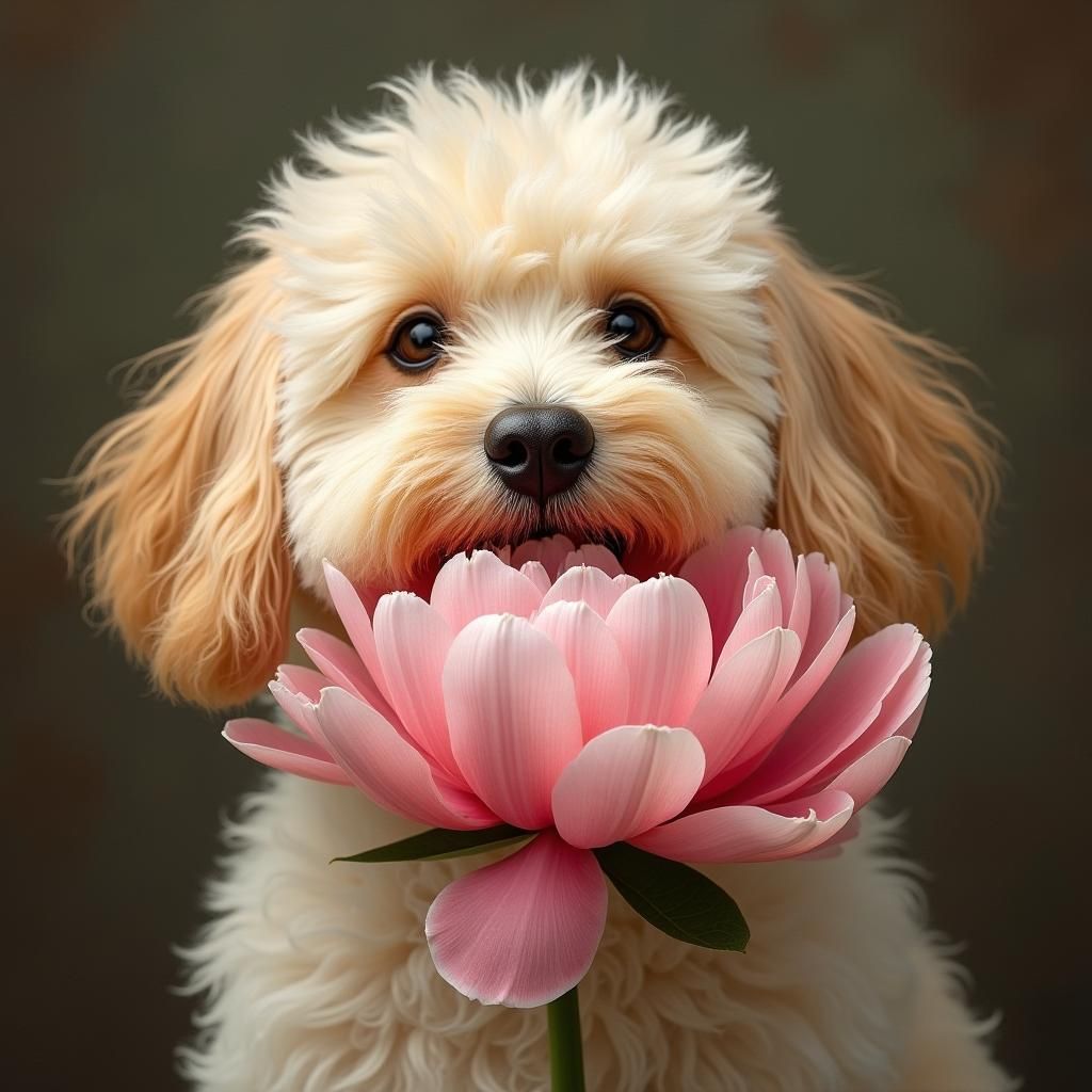 Havanese Dog with Peony Flower in Botanical Style