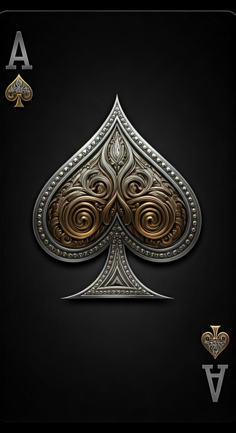Regal Metallic Ace of Spades Card in Intricate Detail