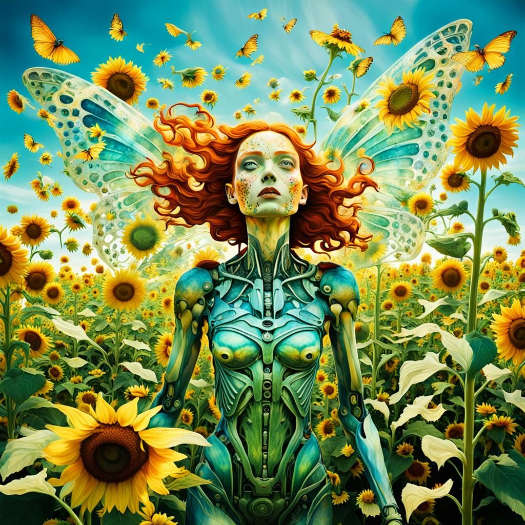 Winged Flower Fairy in Surreal Dreamscape: Digital Art