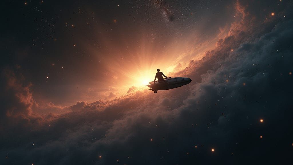 Lone Astronaut's Journey Through a Golden Galaxy