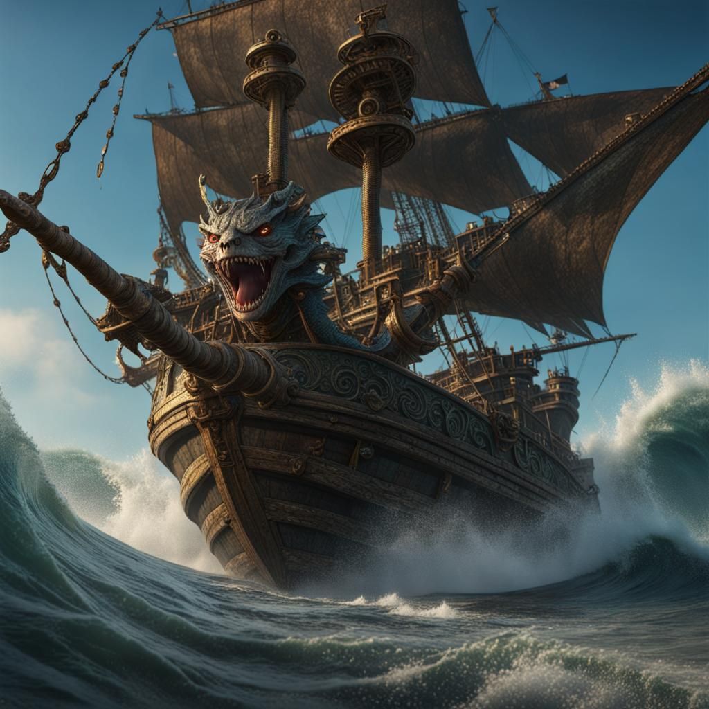 Lizardman Pirate on a Boat in 8k