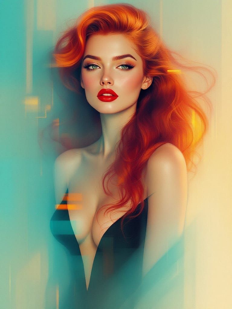 Redhead Pin Up In Futuristic Sci-Fi Elegance