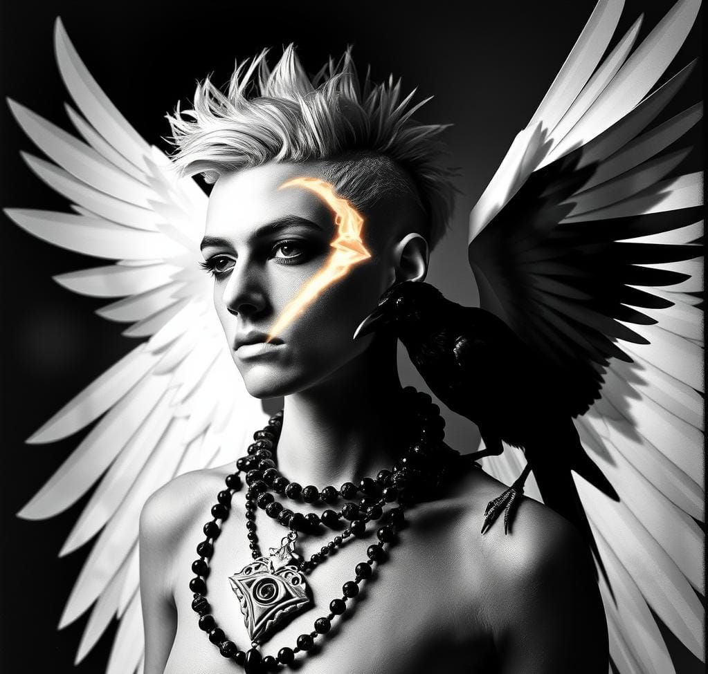 Geometric Winged Figure in Dadaist Photogram Style