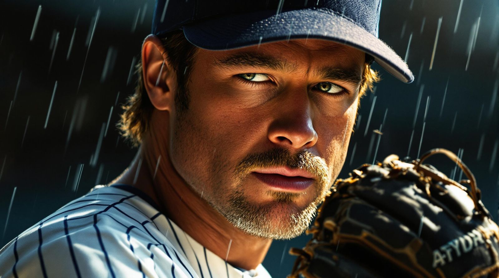 Brad Pitt as Confident Baseball Pitcher in Hyper Realistic P...