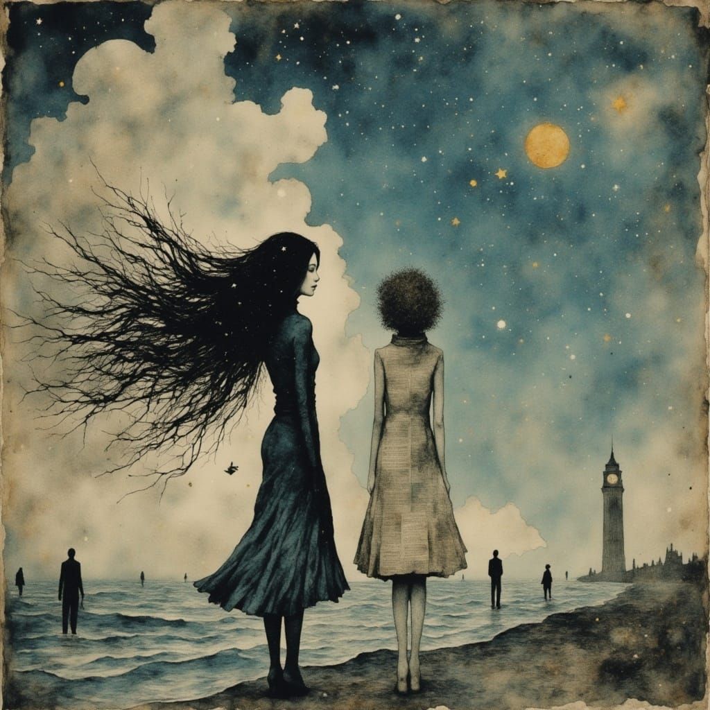 Dreamy Blue Skies with Sparkling Glistening Stars in Etherea...