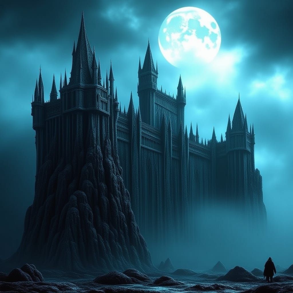 Moonlit Mountaintop Castle in Dark Gothic Style