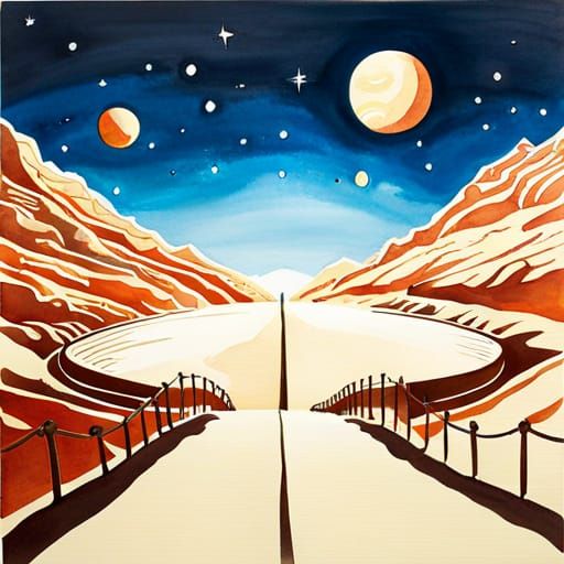 Otherworldly Gate in Retrofuturist Watercolor