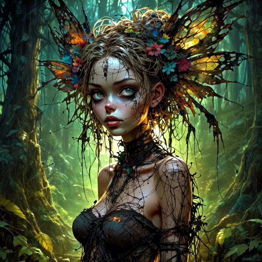 Mystical Faerie in Fairy Forest Digital Painting